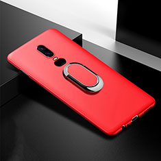 Coque Ultra Fine Silicone Souple Housse Etui avec Support Bague Anneau Aimante Magnetique pour OnePlus 6T Rouge