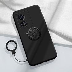 Coque Ultra Fine Silicone Souple Housse Etui avec Support Bague Anneau Aimante Magnetique pour Oppo A1 Pro 5G Noir