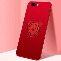 Coque Ultra Fine Silicone Souple Housse Etui avec Support Bague Anneau Aimante Magnetique pour Oppo A5 Rouge