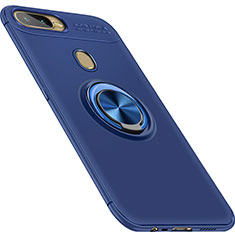 Coque Ultra Fine Silicone Souple Housse Etui avec Support Bague Anneau Aimante Magnetique pour Oppo A7 Bleu