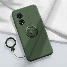 Coque Ultra Fine Silicone Souple Housse Etui avec Support Bague Anneau Aimante Magnetique pour Oppo A97 5G Vert Nuit