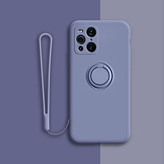 Coque Ultra Fine Silicone Souple Housse Etui avec Support Bague Anneau Aimante Magnetique pour Oppo Find X3 Pro 5G Gris Lavende