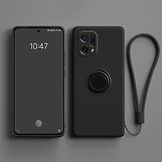 Coque Ultra Fine Silicone Souple Housse Etui avec Support Bague Anneau Aimante Magnetique pour Oppo Find X5 5G Noir