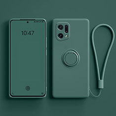 Coque Ultra Fine Silicone Souple Housse Etui avec Support Bague Anneau Aimante Magnetique pour Oppo Find X5 5G Vert Nuit