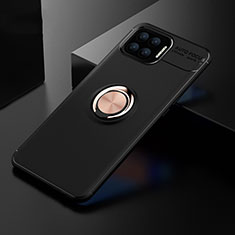 Coque Ultra Fine Silicone Souple Housse Etui avec Support Bague Anneau Aimante Magnetique pour Oppo Reno4 Lite Or et Noir