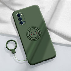 Coque Ultra Fine Silicone Souple Housse Etui avec Support Bague Anneau Aimante Magnetique pour Oppo Reno4 Pro 5G Vert