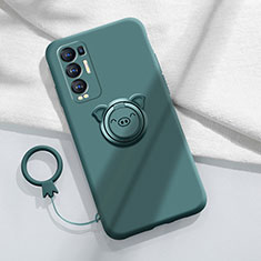 Coque Ultra Fine Silicone Souple Housse Etui avec Support Bague Anneau Aimante Magnetique pour Oppo Reno5 Pro+ Plus 5G Vert Nuit