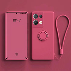 Coque Ultra Fine Silicone Souple Housse Etui avec Support Bague Anneau Aimante Magnetique pour Oppo Reno8 5G Rose Rouge