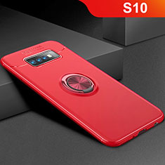 Coque Ultra Fine Silicone Souple Housse Etui avec Support Bague Anneau Aimante Magnetique pour Samsung Galaxy S10 Rouge