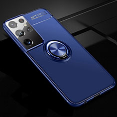 Coque Ultra Fine Silicone Souple Housse Etui avec Support Bague Anneau Aimante Magnetique pour Samsung Galaxy S21 Ultra 5G Bleu
