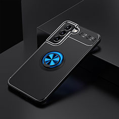 Coque Ultra Fine Silicone Souple Housse Etui avec Support Bague Anneau Aimante Magnetique pour Samsung Galaxy S24 5G Bleu et Noir