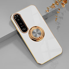 Coque Ultra Fine Silicone Souple Housse Etui avec Support Bague Anneau Aimante Magnetique pour Sony Xperia 1 IV Blanc