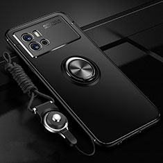 Coque Ultra Fine Silicone Souple Housse Etui avec Support Bague Anneau Aimante Magnetique pour Vivo iQOO 9 Pro 5G Noir