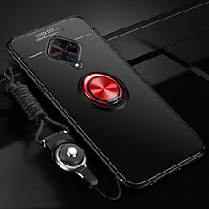 Coque Ultra Fine Silicone Souple Housse Etui avec Support Bague Anneau Aimante Magnetique pour Vivo S1 Pro Rouge et Noir