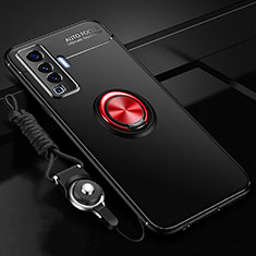 Coque Ultra Fine Silicone Souple Housse Etui avec Support Bague Anneau Aimante Magnetique pour Vivo X50 5G Rouge et Noir