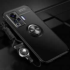 Coque Ultra Fine Silicone Souple Housse Etui avec Support Bague Anneau Aimante Magnetique pour Vivo X50 Pro 5G Noir