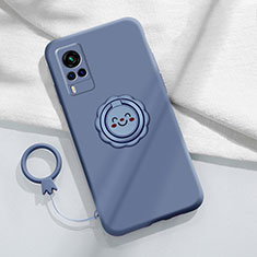 Coque Ultra Fine Silicone Souple Housse Etui avec Support Bague Anneau Aimante Magnetique pour Vivo X60T 5G Gris Lavende