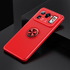 Coque Ultra Fine Silicone Souple Housse Etui avec Support Bague Anneau Aimante Magnetique pour Xiaomi Mi 11 Ultra 5G Rouge