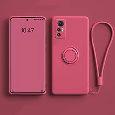 Coque Ultra Fine Silicone Souple Housse Etui avec Support Bague Anneau Aimante Magnetique pour Xiaomi Mi 12 Pro 5G Rouge