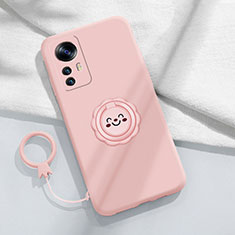 Coque Ultra Fine Silicone Souple Housse Etui avec Support Bague Anneau Aimante Magnetique pour Xiaomi Mi 12T 5G Rose