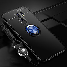 Coque Ultra Fine Silicone Souple Housse Etui avec Support Bague Anneau Aimante Magnetique pour Xiaomi Poco M2 Bleu et Noir