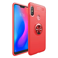 Coque Ultra Fine Silicone Souple Housse Etui avec Support Bague Anneau Aimante Magnetique pour Xiaomi Redmi 6 Pro Rouge