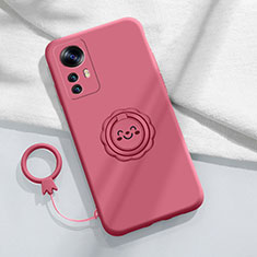 Coque Ultra Fine Silicone Souple Housse Etui avec Support Bague Anneau Aimante Magnetique pour Xiaomi Redmi K50 Ultra 5G Rose Rouge