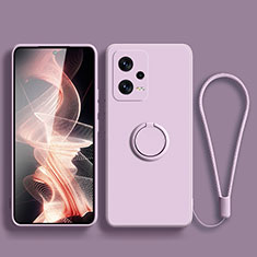 Coque Ultra Fine Silicone Souple Housse Etui avec Support Bague Anneau Aimante Magnetique pour Xiaomi Redmi Note 12 5G Violet Clair