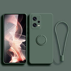 Coque Ultra Fine Silicone Souple Housse Etui avec Support Bague Anneau Aimante Magnetique pour Xiaomi Redmi Note 12 Pro+ Plus 5G Vert Nuit