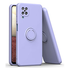 Coque Ultra Fine Silicone Souple Housse Etui avec Support Bague Anneau Aimante Magnetique QW1 pour Samsung Galaxy A12 Gris Lavende