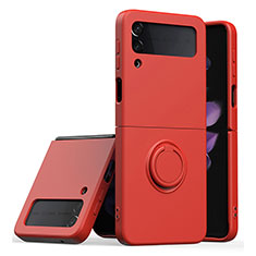 Coque Ultra Fine Silicone Souple Housse Etui avec Support Bague Anneau Aimante Magnetique QW1 pour Samsung Galaxy Z Flip3 5G Rouge