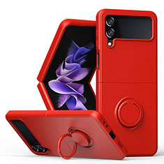 Coque Ultra Fine Silicone Souple Housse Etui avec Support Bague Anneau Aimante Magnetique QW1 pour Samsung Galaxy Z Flip4 5G Rouge