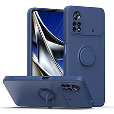 Coque Ultra Fine Silicone Souple Housse Etui avec Support Bague Anneau Aimante Magnetique QW1 pour Xiaomi Poco X4 Pro 5G Bleu