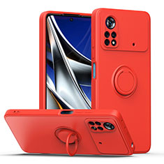 Coque Ultra Fine Silicone Souple Housse Etui avec Support Bague Anneau Aimante Magnetique QW1 pour Xiaomi Poco X4 Pro 5G Rouge