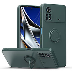 Coque Ultra Fine Silicone Souple Housse Etui avec Support Bague Anneau Aimante Magnetique QW1 pour Xiaomi Poco X4 Pro 5G Vert Nuit