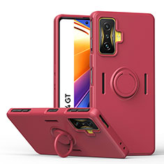 Coque Ultra Fine Silicone Souple Housse Etui avec Support Bague Anneau Aimante Magnetique QW1 pour Xiaomi Redmi K50 Gaming 5G Vin Rouge