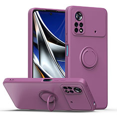 Coque Ultra Fine Silicone Souple Housse Etui avec Support Bague Anneau Aimante Magnetique QW1 pour Xiaomi Redmi Note 11E Pro 5G Violet