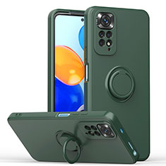 Coque Ultra Fine Silicone Souple Housse Etui avec Support Bague Anneau Aimante Magnetique QW1 pour Xiaomi Redmi Note 11S 4G Vert Nuit