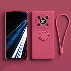 Coque Ultra Fine Silicone Souple Housse Etui avec Support Bague Anneau Aimante Magnetique S01 pour Huawei Honor Magic4 Lite 5G Rose Rouge