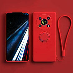 Coque Ultra Fine Silicone Souple Housse Etui avec Support Bague Anneau Aimante Magnetique S01 pour Huawei Honor X9 5G Rouge