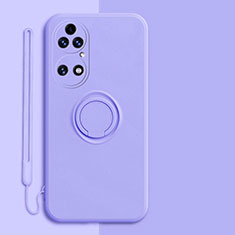 Coque Ultra Fine Silicone Souple Housse Etui avec Support Bague Anneau Aimante Magnetique S01 pour Huawei P50 Pro Violet Clair