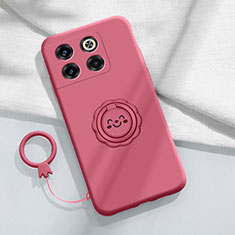 Coque Ultra Fine Silicone Souple Housse Etui avec Support Bague Anneau Aimante Magnetique S01 pour OnePlus 10T 5G Rose Rouge