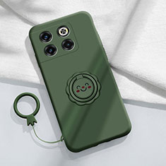 Coque Ultra Fine Silicone Souple Housse Etui avec Support Bague Anneau Aimante Magnetique S01 pour OnePlus 10T 5G Vert Nuit