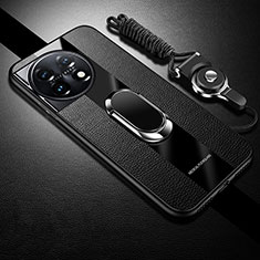 Coque Ultra Fine Silicone Souple Housse Etui avec Support Bague Anneau Aimante Magnetique S01 pour OnePlus 11 5G Noir