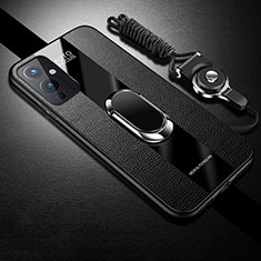 Coque Ultra Fine Silicone Souple Housse Etui avec Support Bague Anneau Aimante Magnetique S01 pour OnePlus 9 5G Noir