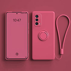 Coque Ultra Fine Silicone Souple Housse Etui avec Support Bague Anneau Aimante Magnetique S01 pour Oppo A54 5G Rose Rouge