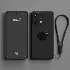 Coque Ultra Fine Silicone Souple Housse Etui avec Support Bague Anneau Aimante Magnetique S01 pour Oppo Find X5 Pro 5G Noir