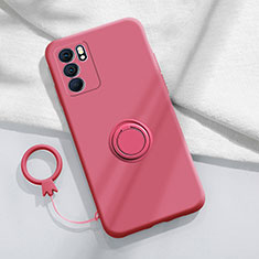 Coque Ultra Fine Silicone Souple Housse Etui avec Support Bague Anneau Aimante Magnetique S01 pour Oppo Reno6 Pro 5G India Rose Rouge