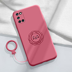 Coque Ultra Fine Silicone Souple Housse Etui avec Support Bague Anneau Aimante Magnetique S01 pour Oppo Reno6 Pro+ Plus 5G Rose Rouge