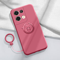 Coque Ultra Fine Silicone Souple Housse Etui avec Support Bague Anneau Aimante Magnetique S01 pour Oppo Reno9 Pro 5G Rose Rouge